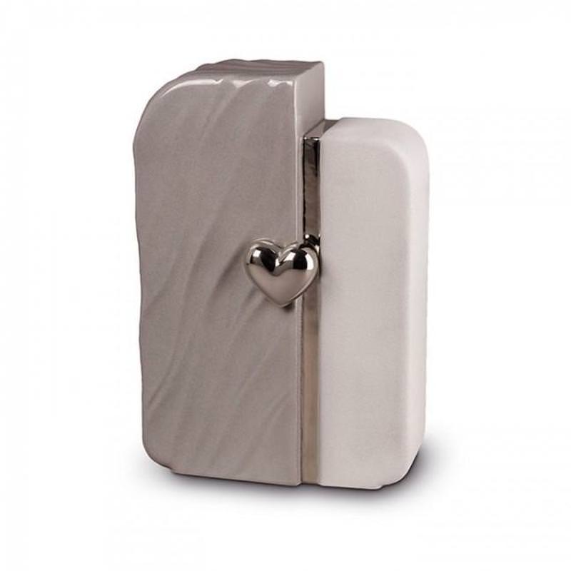 Grey ceramic urn with silver heart motif