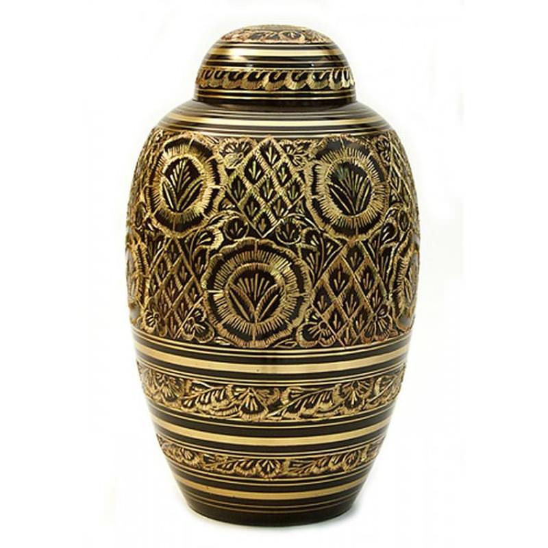 Brass Urn Brown with Gold Decoration